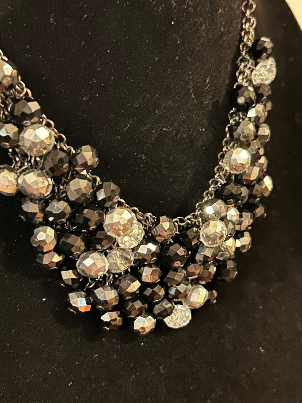 The Limited 20" Black Gray Faceted Bead Bib Statement Necklace Silver Tone